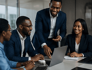 QuantumSphere team working with a client